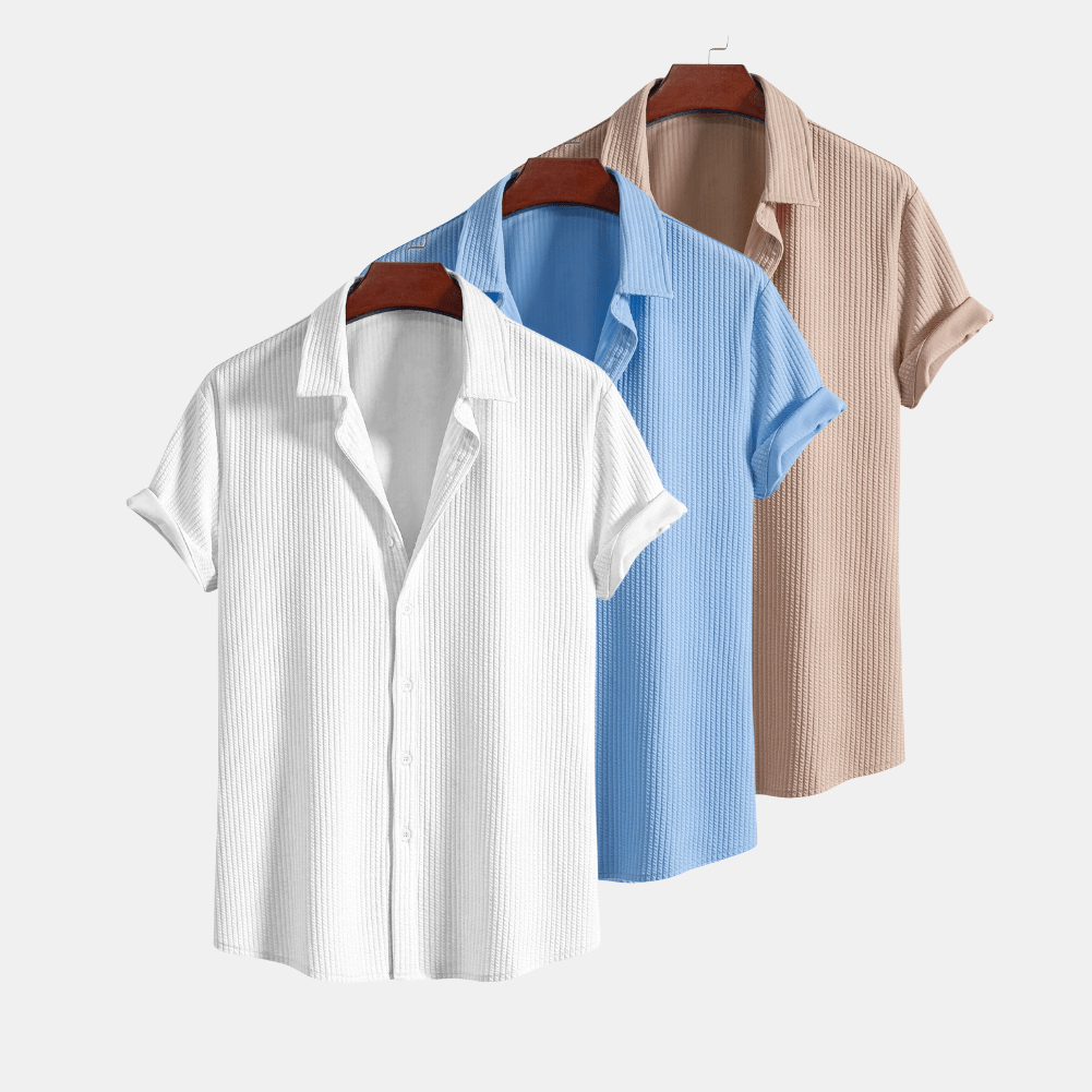 Derada | 3 - Pack Geribbeld Button - Up Comfort Shirt - Derada Fashion