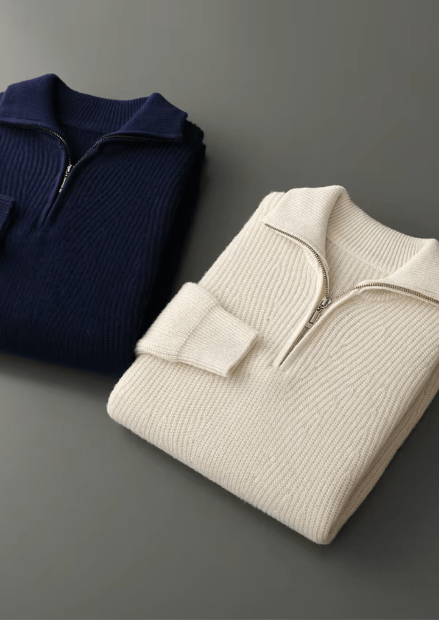 PURE EXTRA - FINE MERINO WOOL RIBBED HALF - ZIP - Derada