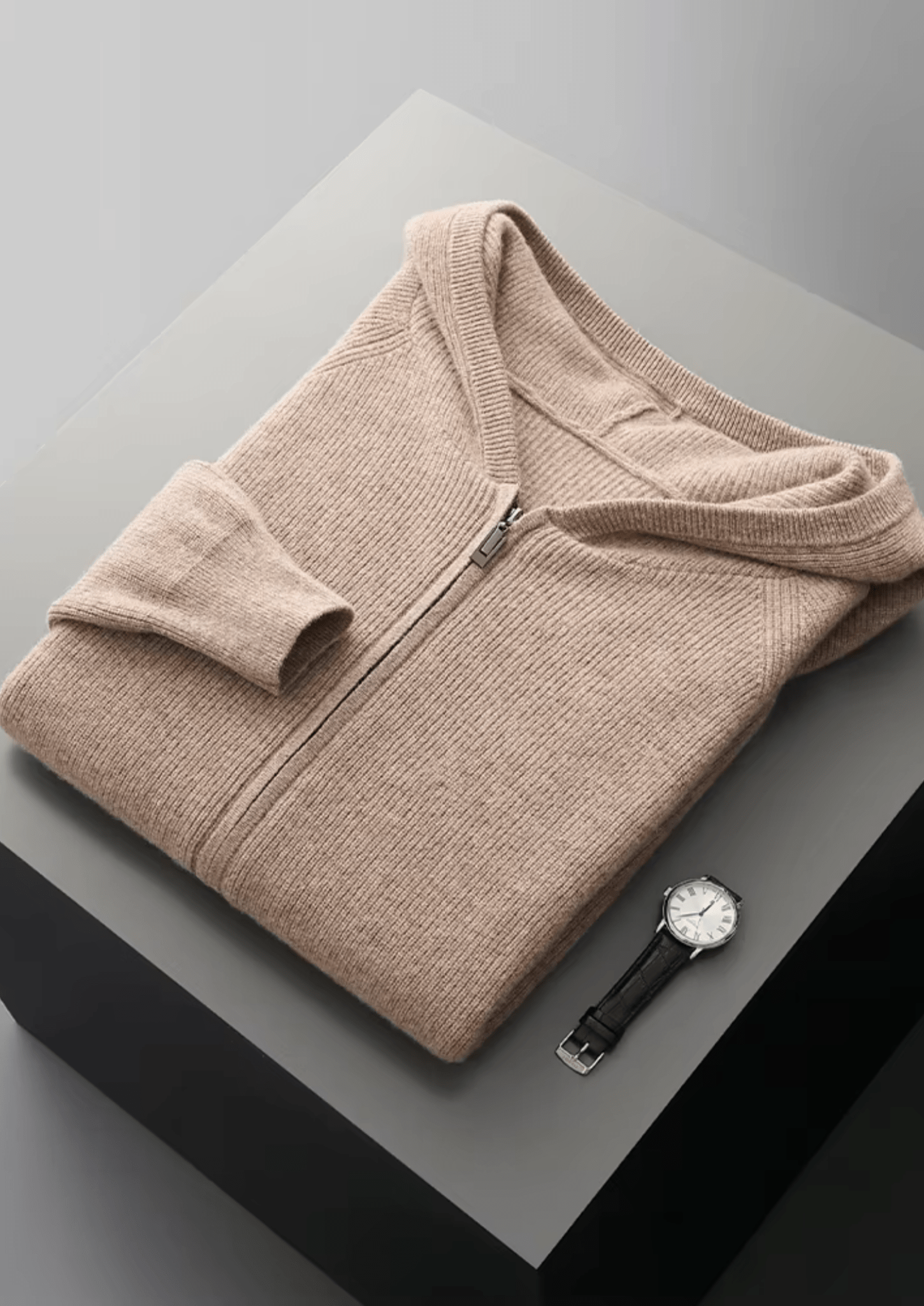 PURE EXTRA - FINE MERINO WOOL RIBBED ZIP HOODIE - Derada