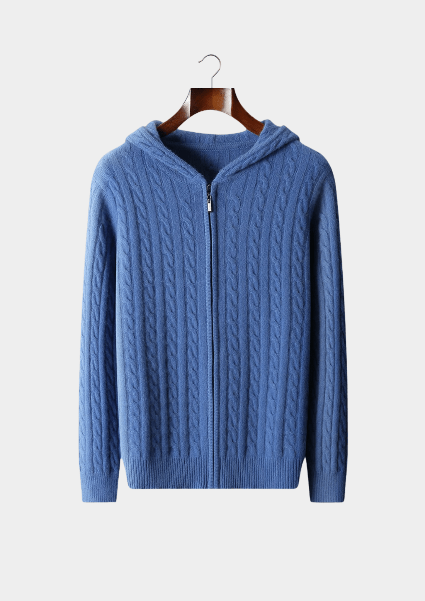 PREMIUM CASHMERE CABLE KNIT ZIPPER HOODIE - Derada