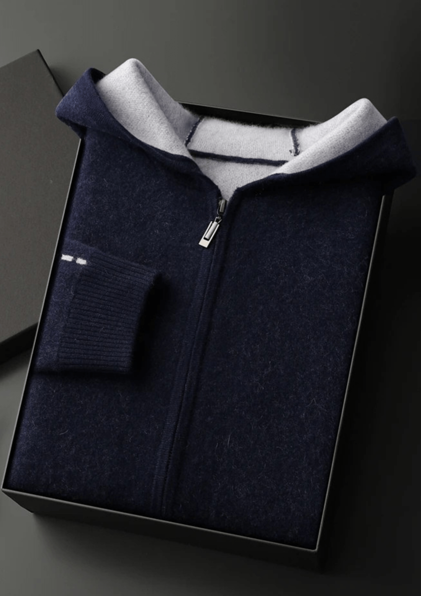 PREMIUM CASHMERE TWO - TONE ZIPPER HOODIE - Derada
