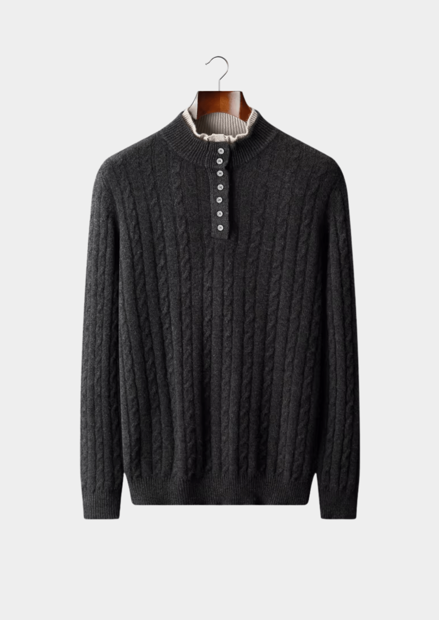 PURE EXTRA - FINE MERINO WOOL CABLE KNIT HENLEY SWEATER - Derada