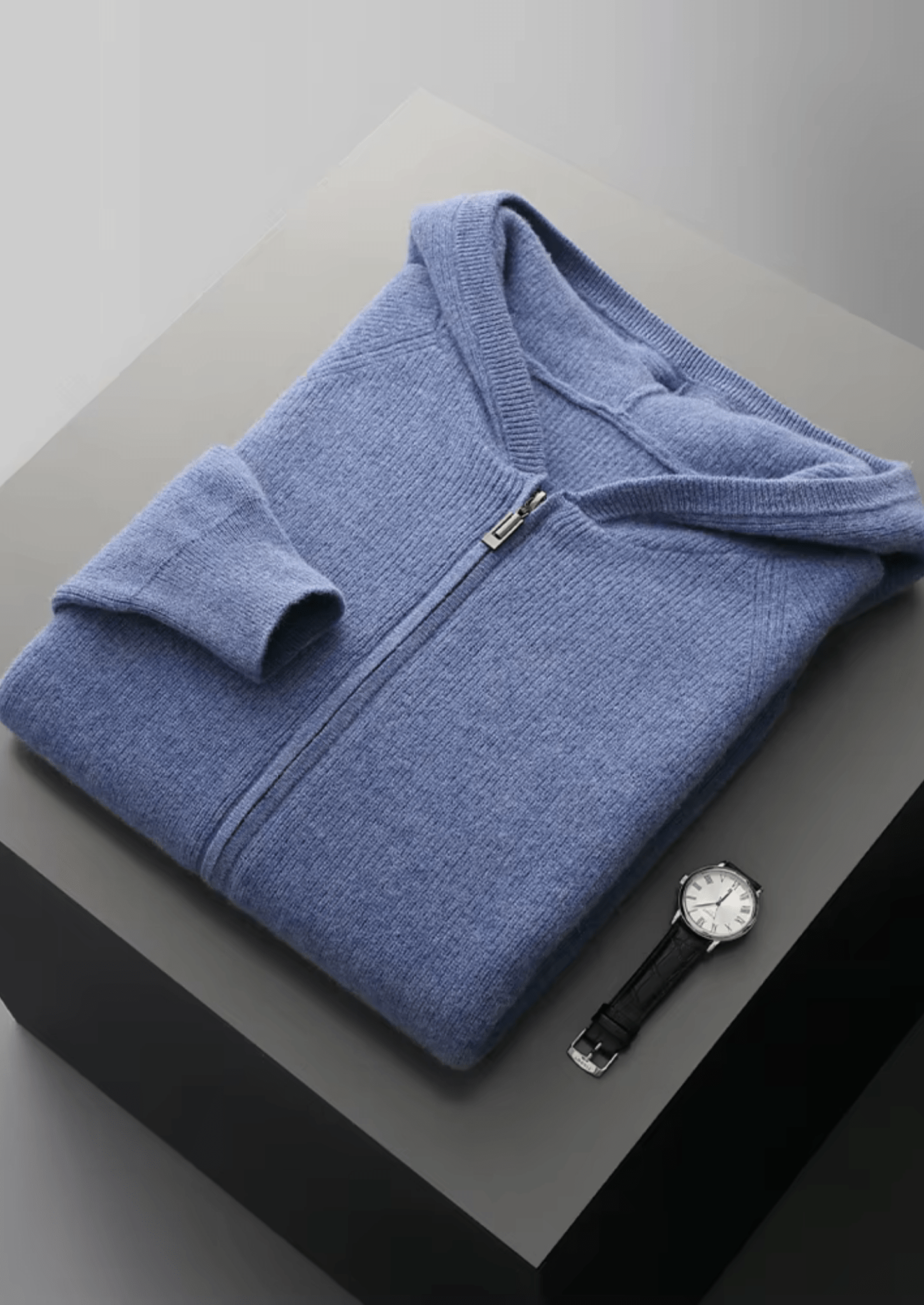 PURE EXTRA - FINE MERINO WOOL RIBBED ZIP HOODIE - Derada